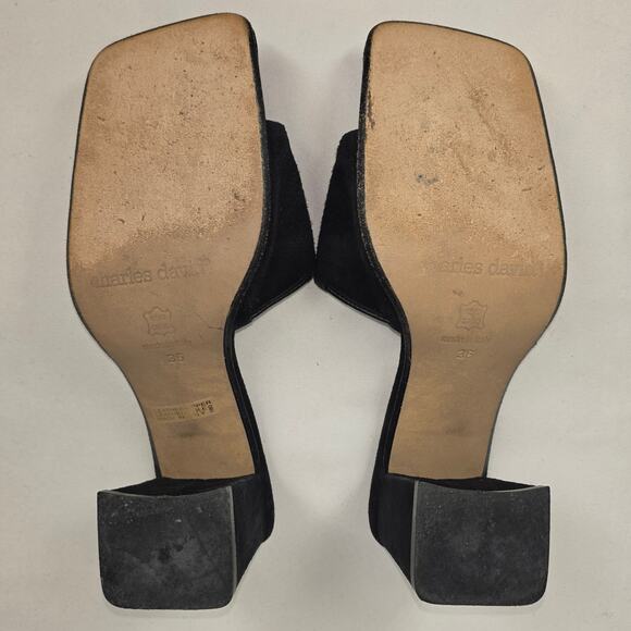 CHARLES DAVID BLACK SUEDE OPEN-TOE SANDALS – BOW DETAIL – MADE IN ITALY – SIZE 6 - Picture 6 of 16